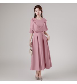 晚裝禮服裙U領中袖中長裙