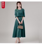 晚裝禮服裙U領中袖中長裙