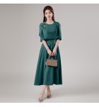 晚裝禮服裙U領中袖中長裙