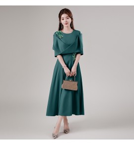 晚裝禮服裙U領中袖中長裙