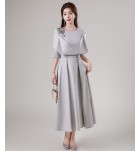 晚裝禮服裙U領中袖中長裙