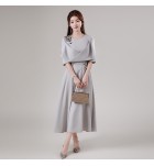晚裝禮服裙U領中袖中長裙