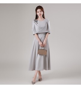 晚裝禮服裙U領中袖中長裙