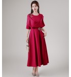 晚裝禮服裙U領中袖中長裙