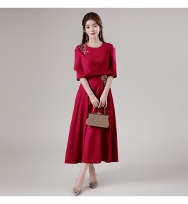 晚裝禮服裙U領中袖中長裙