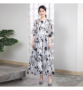 少女禮服裙圓領蕾絲長袖長裙