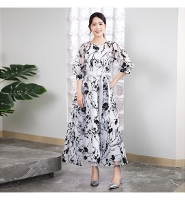 少女禮服裙圓領蕾絲長袖長裙