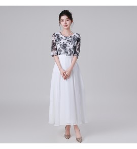 少女禮服裙圓領短袖中長裙