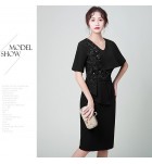 少女禮服裙V領不對稱袖中裙