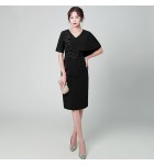 少女禮服裙V領不對稱袖中裙