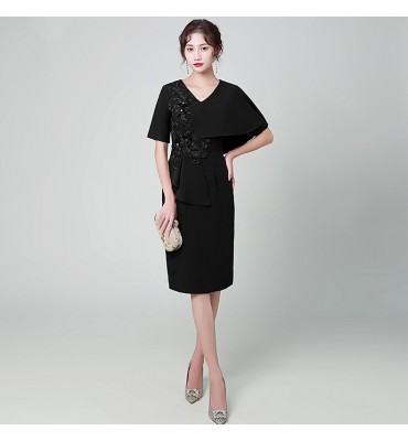 少女禮服裙V領不對稱袖中裙