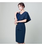 少女禮服裙V領不對稱袖中裙