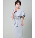 少女禮服裙V領不對稱袖中裙