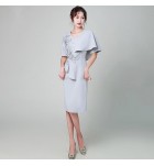 少女禮服裙V領不對稱袖中裙