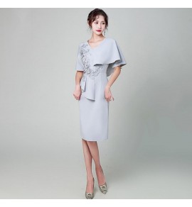 少女禮服裙V領不對稱袖中裙