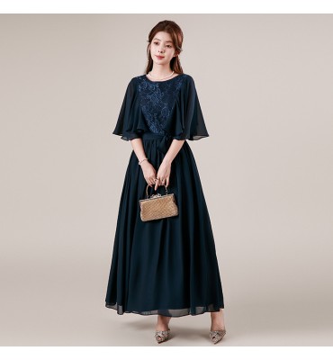 少女禮服裙圓領荷葉袖長裙
