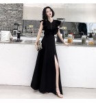 少女禮服裙性感V領飛飛袖開叉長裙
