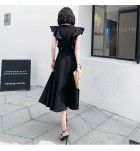 少女禮服裙性感V領飛飛袖開叉長裙