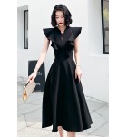少女禮服裙性感V領飛飛袖開叉長裙