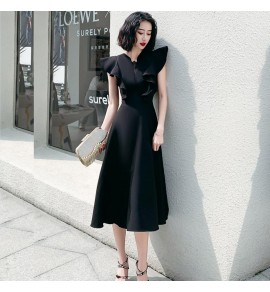 少女禮服裙性感V領飛飛袖開叉長裙