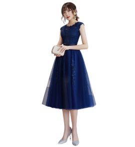 少女禮服裙花邊圓領網紗中長裙