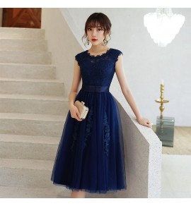 少女禮服裙花邊圓領網紗中長裙