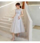 少女禮服裙花邊圓領網紗中長裙