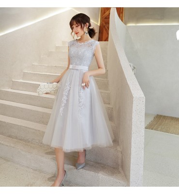 少女禮服裙花邊圓領網紗中長裙