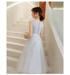 少女禮服裙花邊圓領網紗中長裙