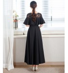 少女禮服裙蕾絲圓領荷葉袖長裙