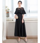 少女禮服裙蕾絲圓領荷葉袖長裙