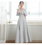 少女禮服裙蕾絲圓領荷葉袖長裙