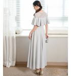 少女禮服裙蕾絲圓領荷葉袖長裙