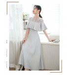 少女禮服裙蕾絲圓領荷葉袖長裙