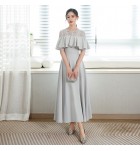 少女禮服裙蕾絲圓領荷葉袖長裙