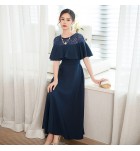 少女禮服裙蕾絲圓領荷葉袖長裙