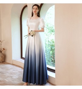 少女禮服裙方領泡泡袖漸變色長裙