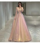 晚裝禮服一字肩亮片宴會長裙