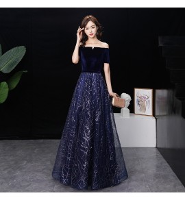 少女禮服裙性感一字肩長裙