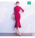少女禮服裙立領透視蕾絲連身裙