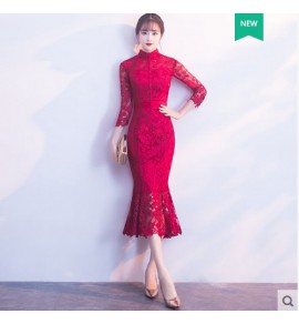 少女禮服裙立領透視蕾絲連身裙