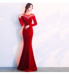 少女禮服裙圓領網紗透視絲絨長裙