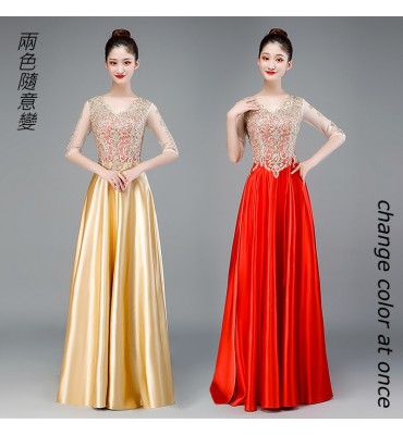 晚裝禮服裙隨意變色V領長裙