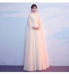 晚裝禮服裙立領刺繡長水袖長裙