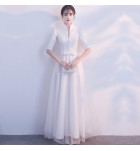 禮服洋裝裙V領中袖收腰長裙