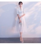 禮服洋裝裙V領中袖收腰中裙