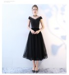 女裝禮服裙一字肩蕾絲中長裙