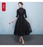 少女禮服裙立領中袖中長裙