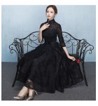 少女禮服裙立領中袖中長裙