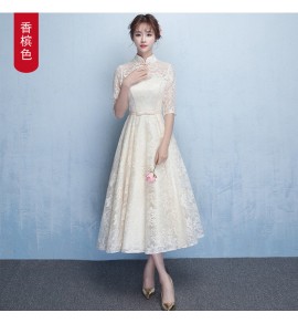 少女禮服裙立領中袖中長裙